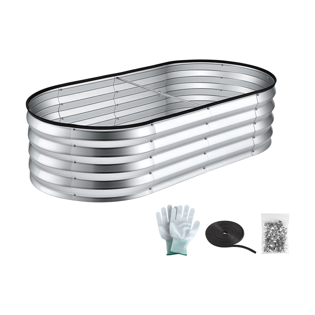 Green Fingers Raised Garden Bed Galvanised Oval Metal Planter Box Large Outdoor 120x60x30cm Silver