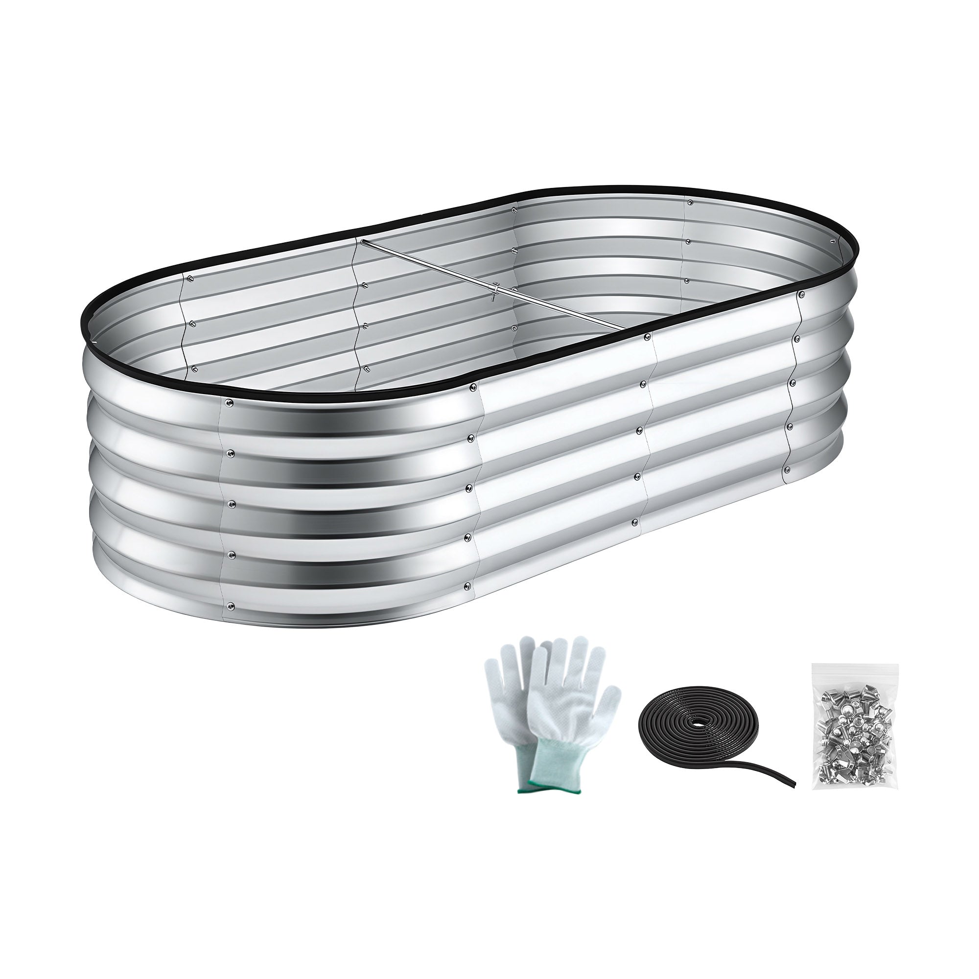 Green Fingers Raised Garden Bed Galvanised Oval Metal Planter Box Large Outdoor 120x60x30cm Silver
