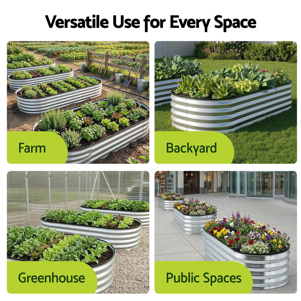Green Fingers Raised Garden Bed Galvanised Oval Metal Planter Box Large Outdoor 120x60x30cm Silver