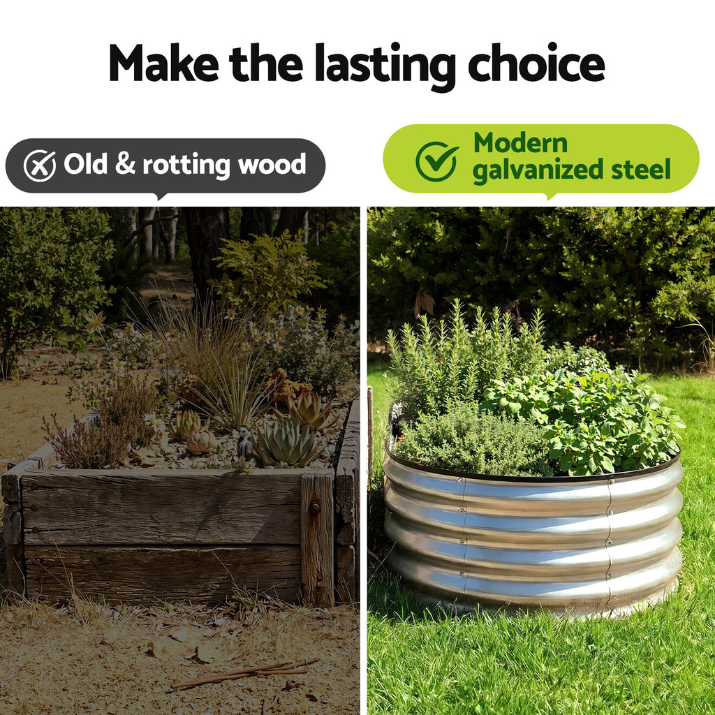 Green Fingers Raised Garden Bed Galvanised Oval Metal Planter Box Large Outdoor 120x60x30cm Silver