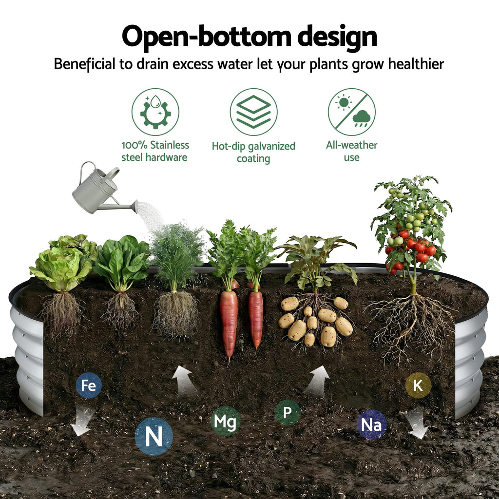 Green Fingers Raised Garden Bed Galvanised Oval Metal Planter Box Large Outdoor 120x60x30cm Silver