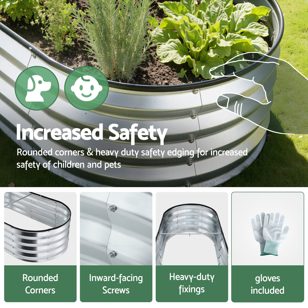 Green Fingers Raised Garden Bed Galvanised Oval Metal Planter Box Large Outdoor 120x60x30cm Silver