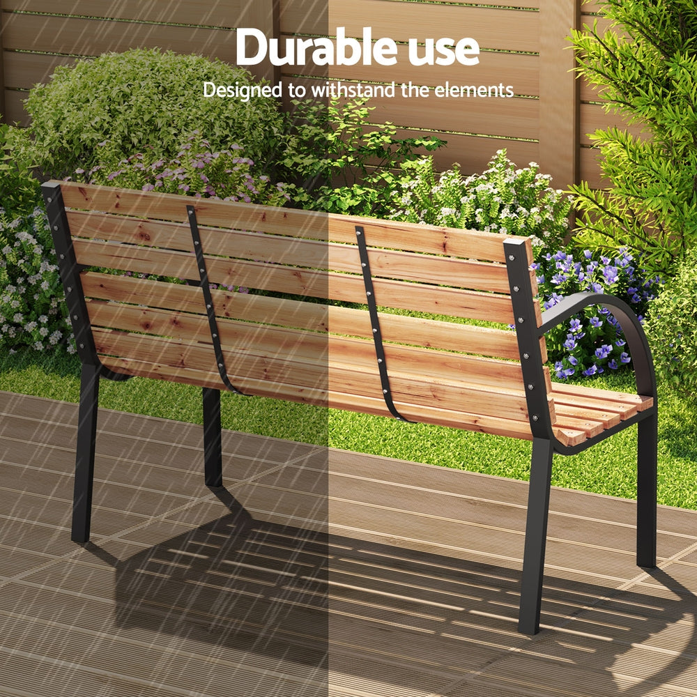 Outdoor Garden Bench Seat 120cm Wooden Steel 2 Seater Patio Furniture Natural