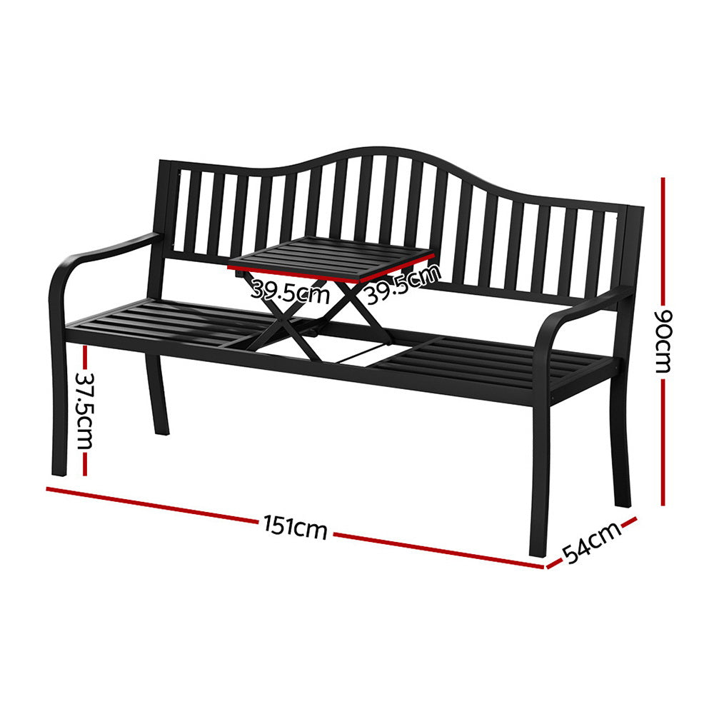 Outdoor Garden Bench Seat Loveseat Steel Foldable Table Patio Furniture Black