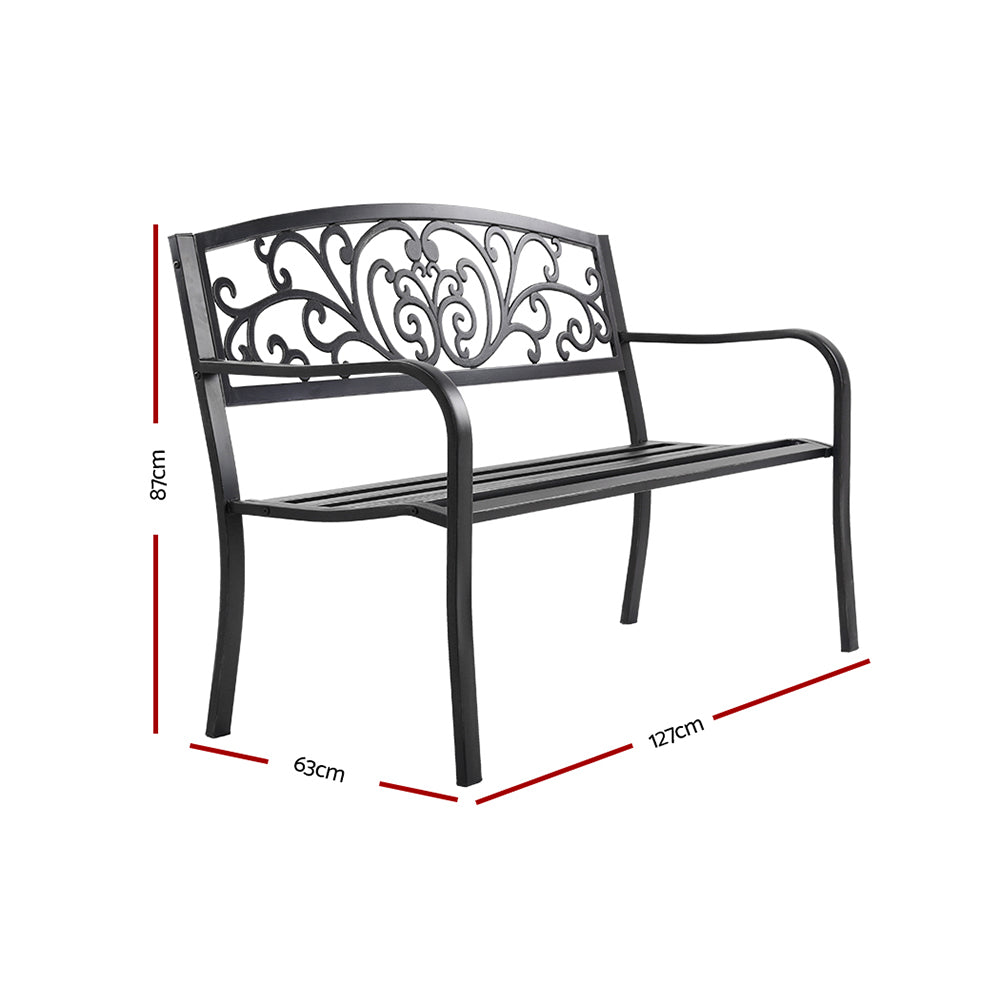 Outdoor Garden Bench Seat Steel Outdoor Furniture 3 Seater Park Black
