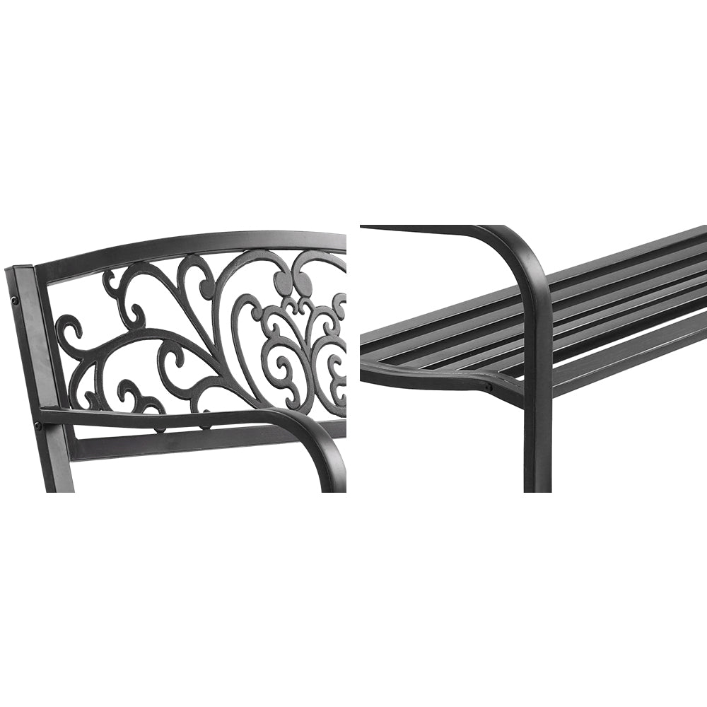 Outdoor Garden Bench Seat Steel Outdoor Furniture 3 Seater Park Black