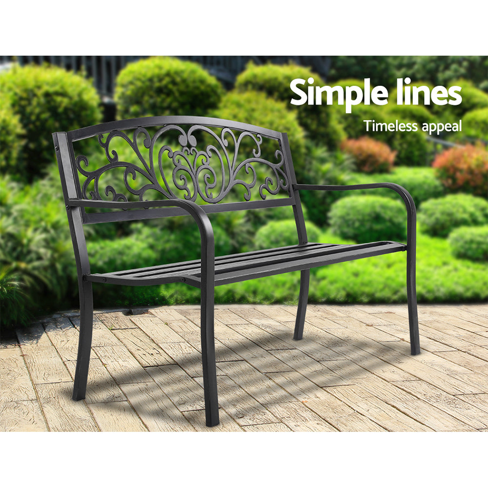 Outdoor Garden Bench Seat Steel Outdoor Furniture 3 Seater Park Black