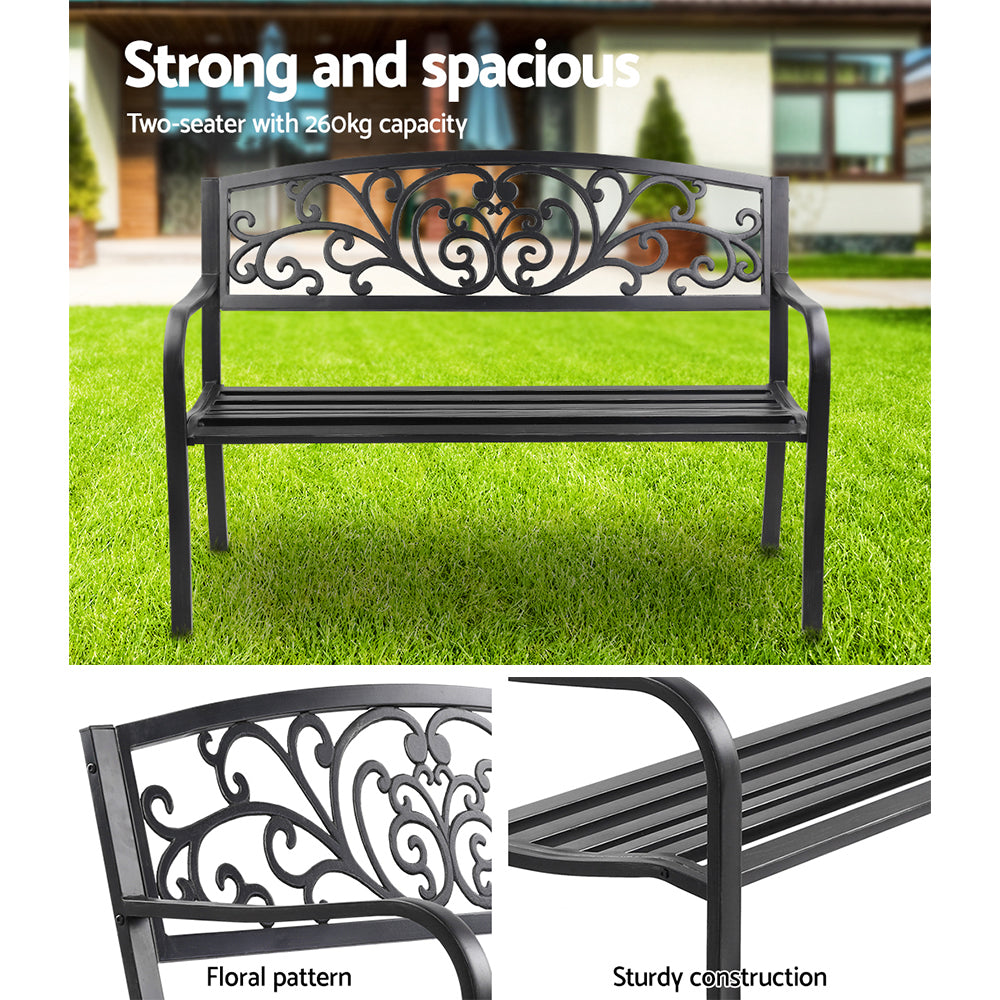 Outdoor Garden Bench Seat Steel Outdoor Furniture 3 Seater Park Black