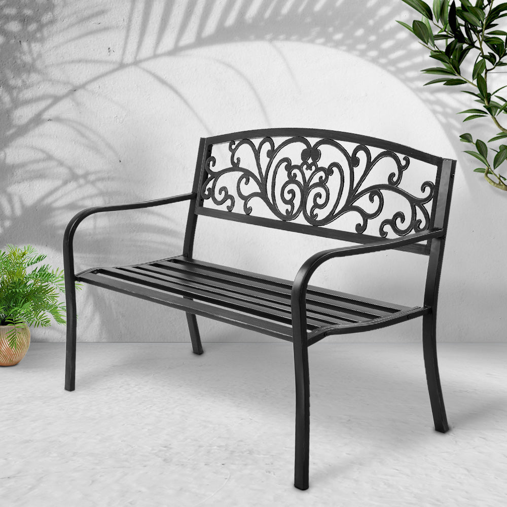 Outdoor Garden Bench Seat Steel Outdoor Furniture 3 Seater Park Black
