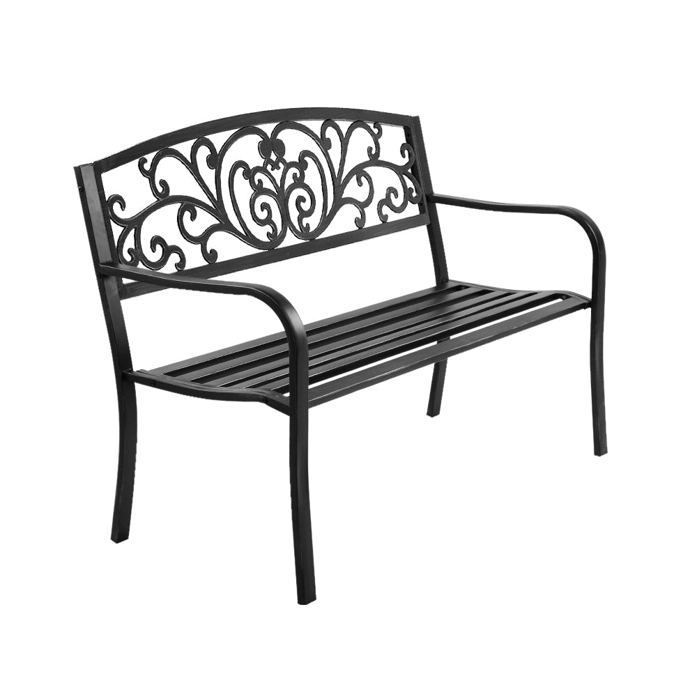 Outdoor Garden Bench Seat Steel Outdoor Furniture 3 Seater Park Black