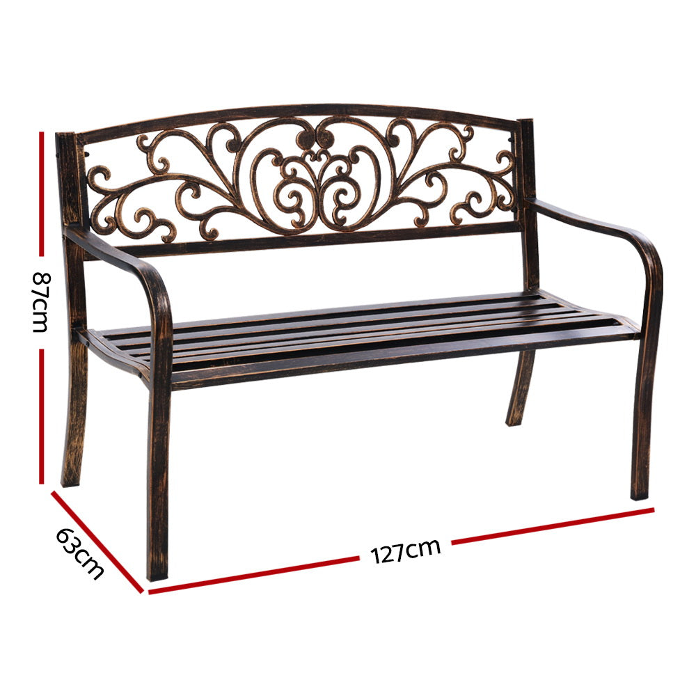 Outdoor Garden Bench Seat Steel Outdoor Furniture 3 Seater Park Bronze