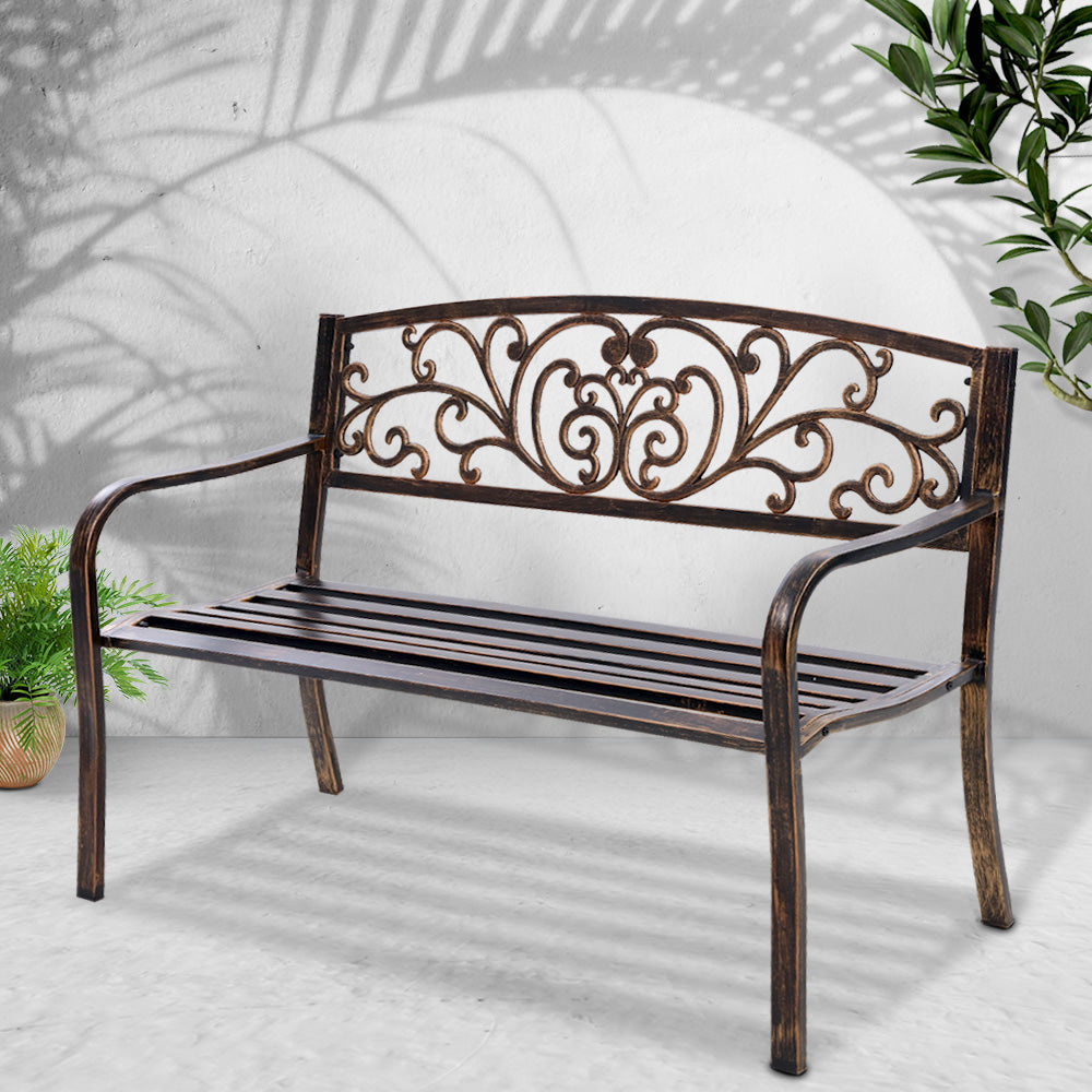 Outdoor Garden Bench Seat Steel Outdoor Furniture 3 Seater Park Bronze