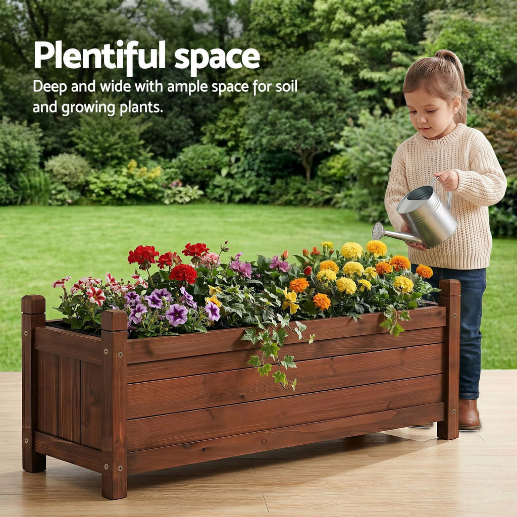 Green Fingers Garden Bed Wooden Planter Box Raised Container Growing 90x30x33cm Brown