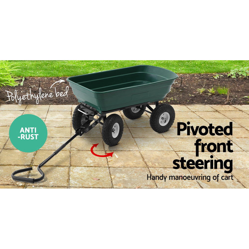 Garden Cart Dump 270kg Hand Trailer Trolley Wagon Wheelbarrow Pull 75L