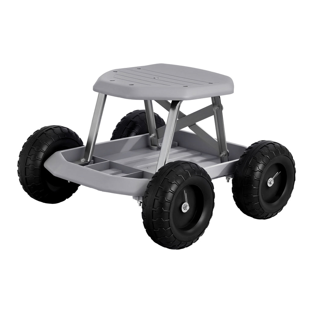 Gardeon Garden Cart Seat with Wheels, Rolling Work Stool with Tool Storage Tray, 440lbs (200kg) Heavy Duty Capacity Garden Stool for Outdoor Yard Work, Car Detailing, and Garage Maintenance, Grey/Black