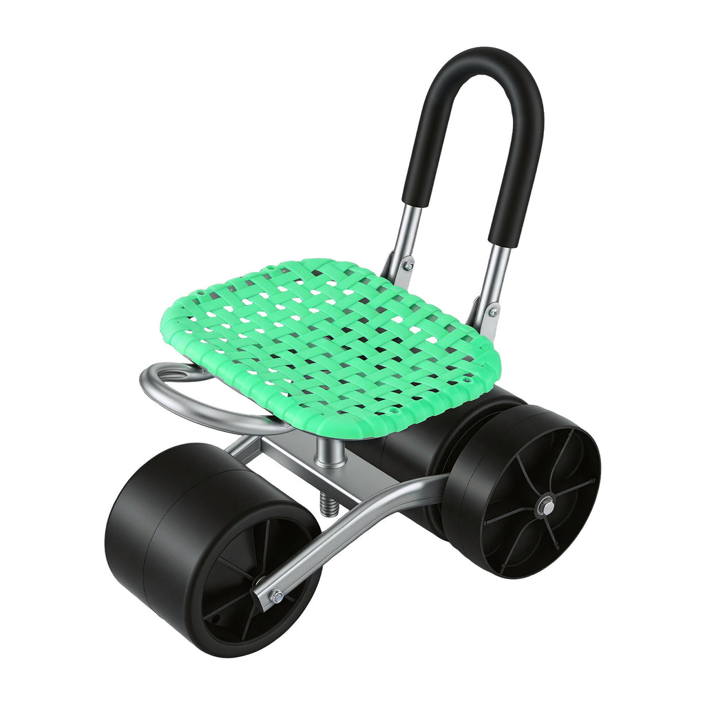 Gardeon Gardening Cart with 360° Swivel Seat | Rolling Work Seat with Adjustable Height & All-Terrain Wheels | 130KG Capacity Heavy Duty Garden Scooter for Back Pain Relief & Vehicle Detailing | Foldable Backrest & Ventilated Seat, Green