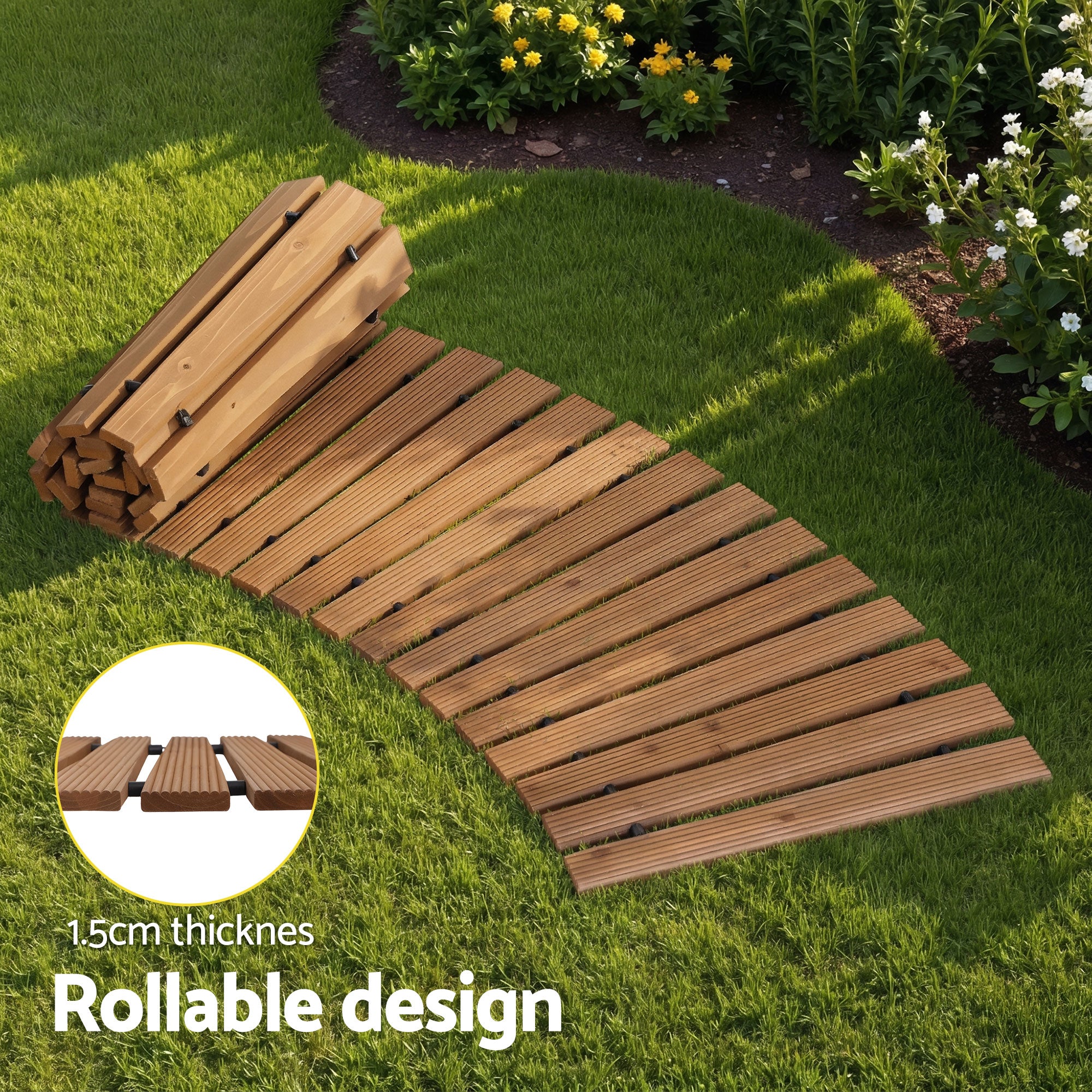 Gardeon 8FT Wooden Garden Pathway Roll-Out Curved Walkway Outdoor Backyard Brown