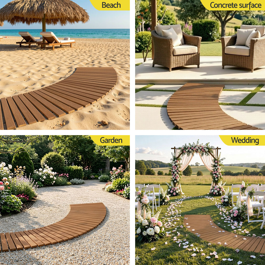 Gardeon 8FT Wooden Garden Pathway Roll-Out Curved Walkway Outdoor Backyard Brown