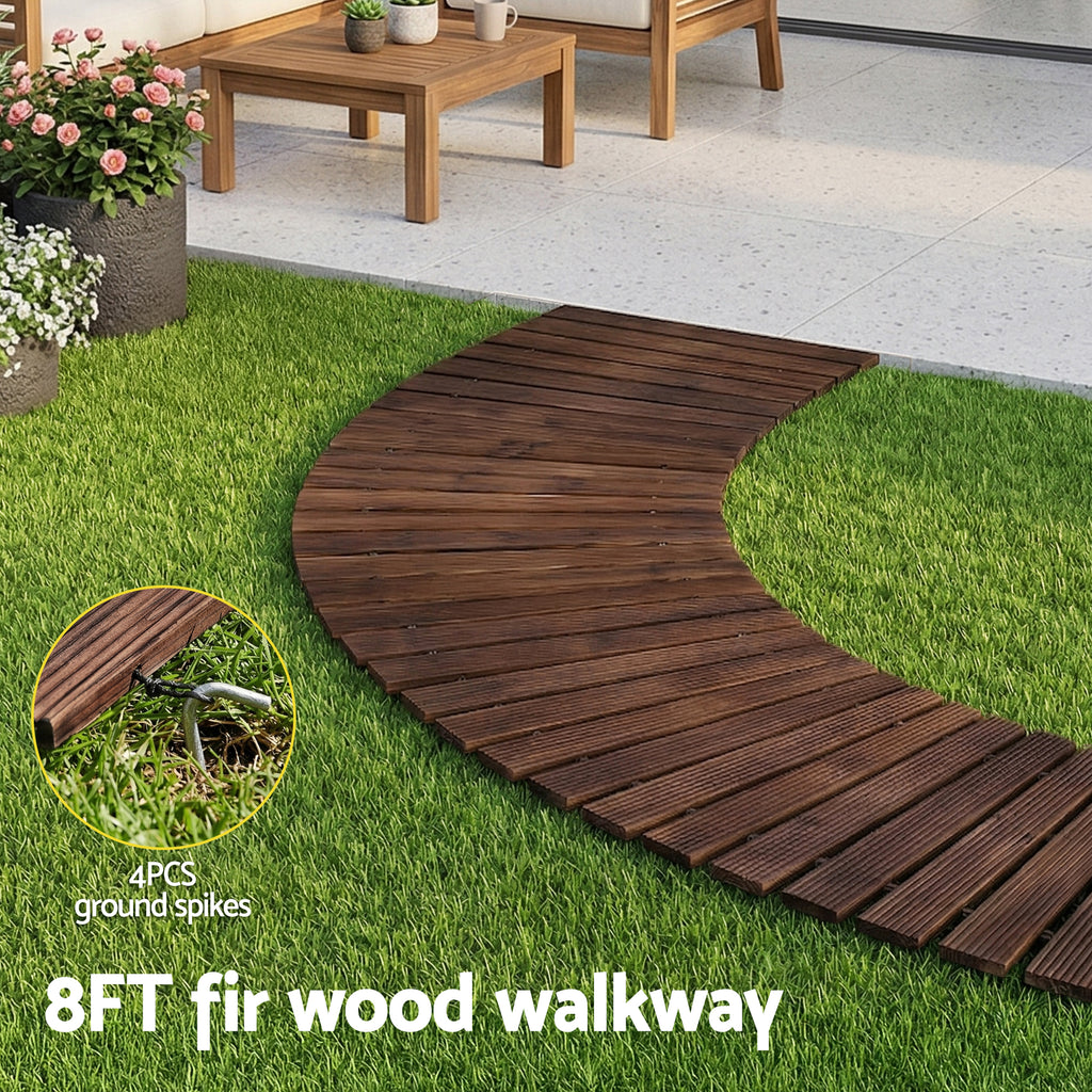 Gardeon 8FT Wooden Garden Pathway Roll-Out Curved Walkway Outdoor Backyard Charcoal Brown