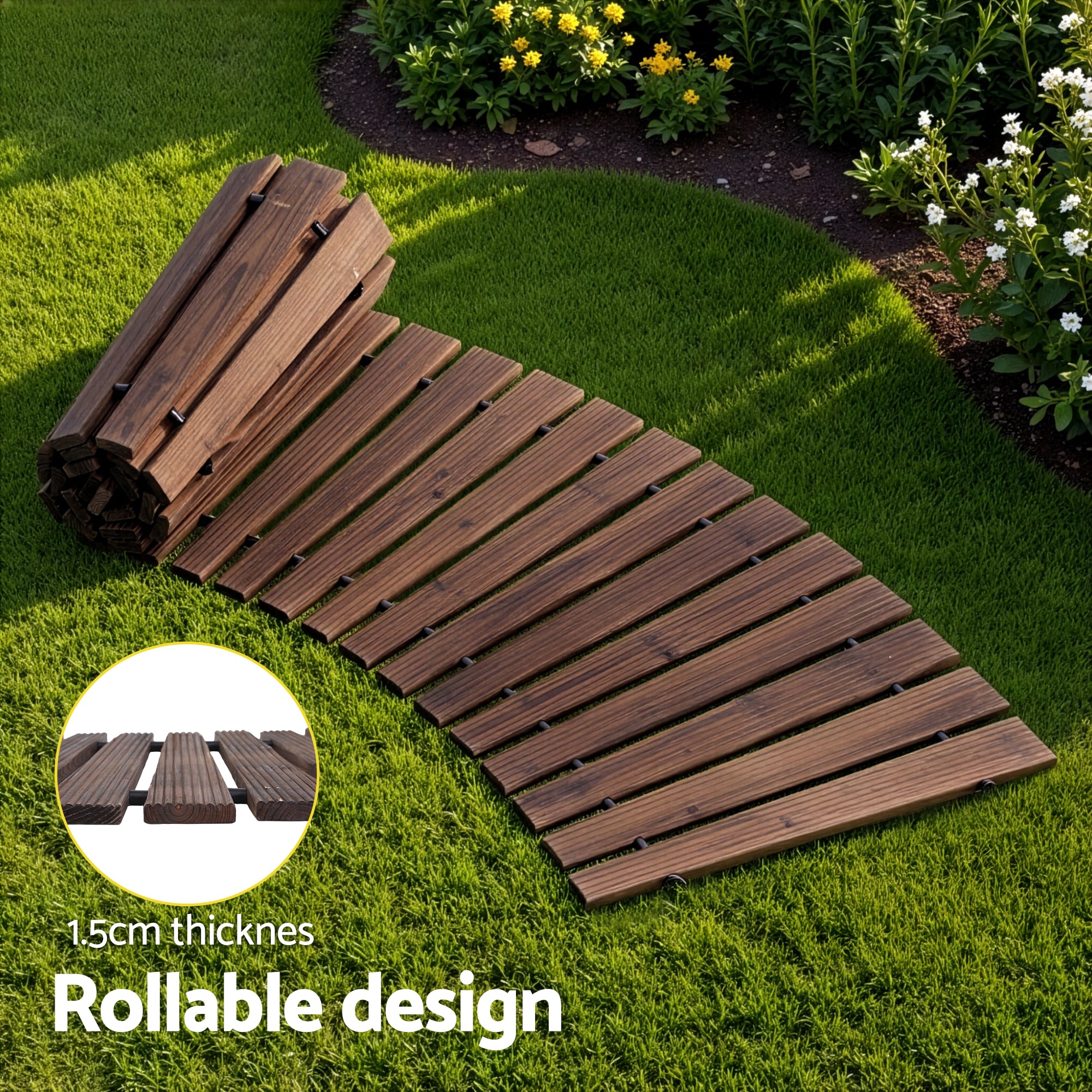 Gardeon 8FT Wooden Garden Pathway Roll-Out Curved Walkway Outdoor Backyard Charcoal Brown