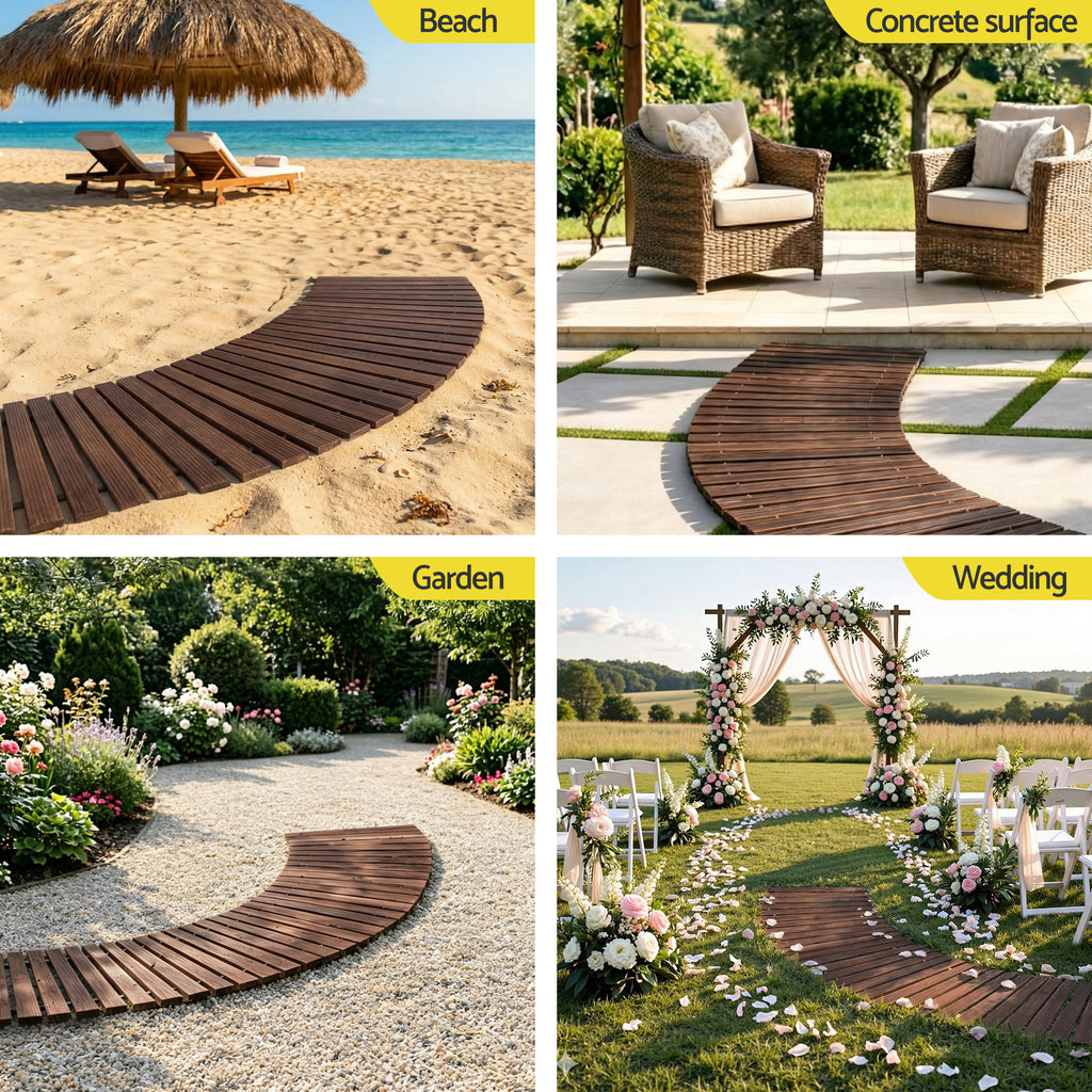 Gardeon 8FT Wooden Garden Pathway Roll-Out Curved Walkway Outdoor Backyard Charcoal Brown