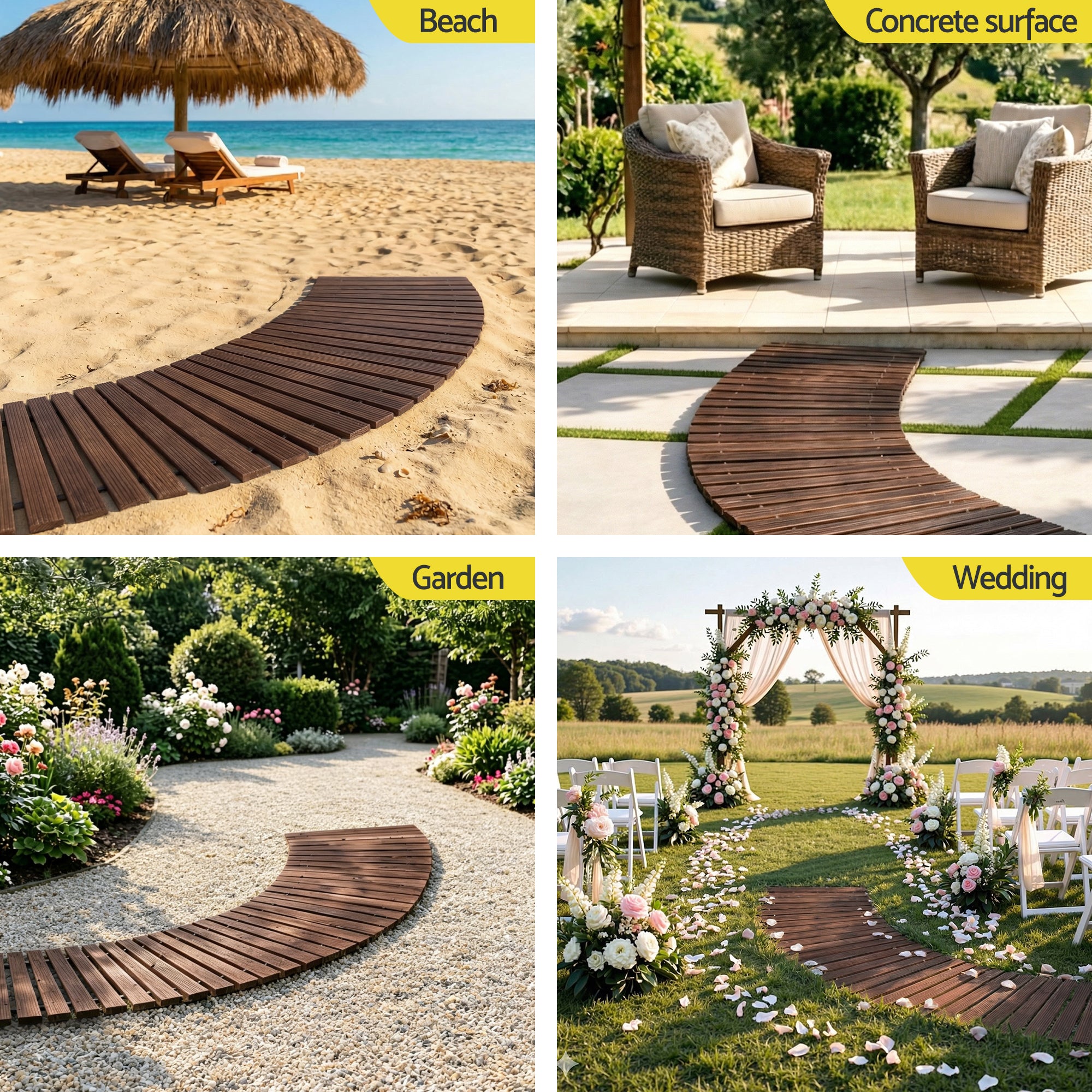 Gardeon 8FT Wooden Garden Pathway Roll-Out Curved Walkway Outdoor Backyard Charcoal Brown