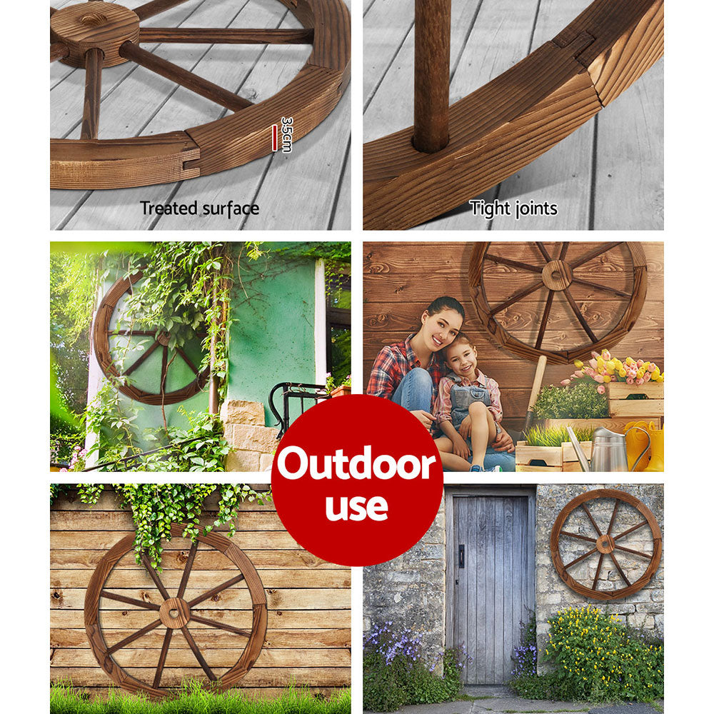 Garden Decor Outdoor Ornament 2X Wooden Wagon Wheel