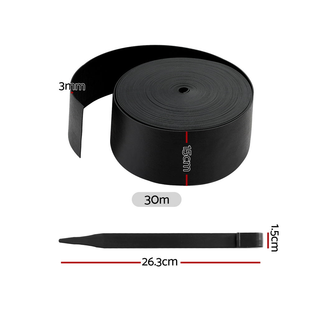 Green Fingers Garden Edging 15CM x 30M Border Support Landscape Edge Black