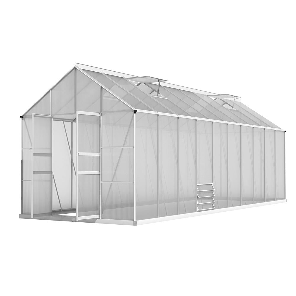 Green Fingers Greenhouse 6.03x2.44x2.68M Double Doors Aluminium Green House Garden Shed