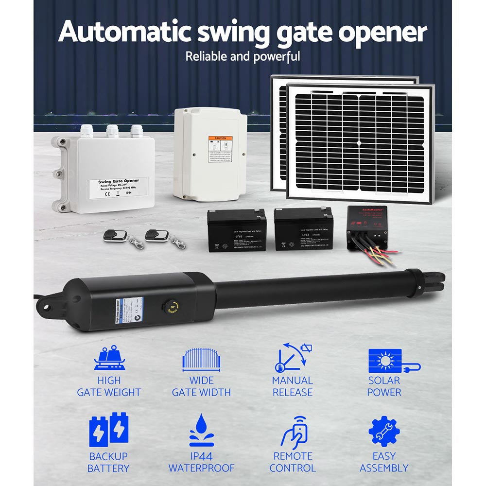 Lockmaster Single Swing Gate Opener 600KG 20W Solar Panel