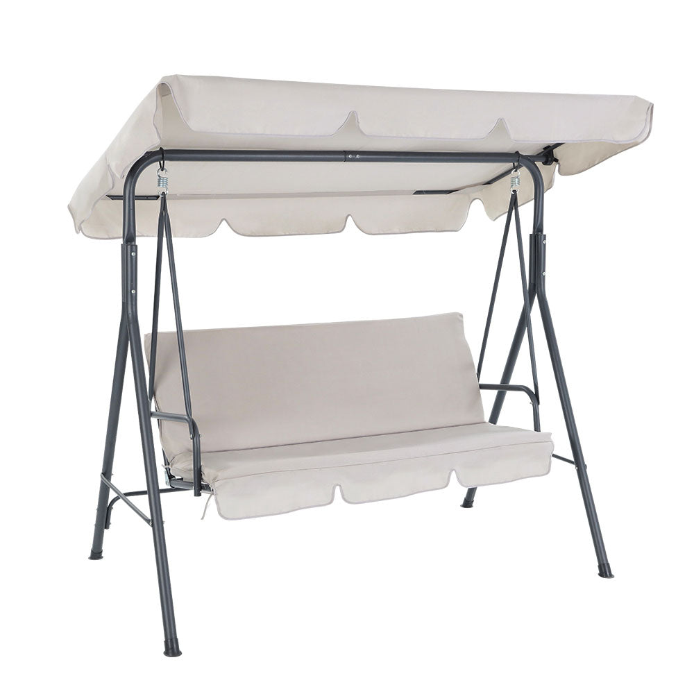 Outdoor Swing Chair Garden Chair Bench Furniture Canopy 3 Seater Beige