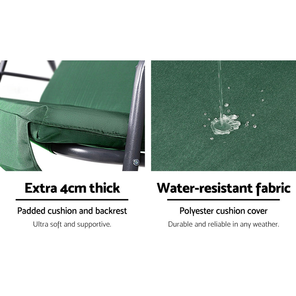 Outdoor Swing Chair Garden Chair Bench Furniture Canopy 3 Seater Green