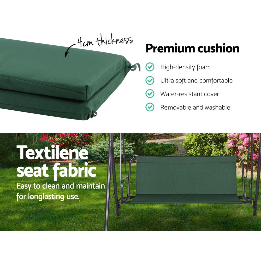 Outdoor Swing Chair Garden Chair Bench Furniture Canopy 3 Seater Green