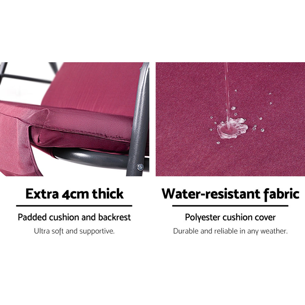 Outdoor Swing Chair Garden Bench Furniture Canopy 3 Seater Wine Red