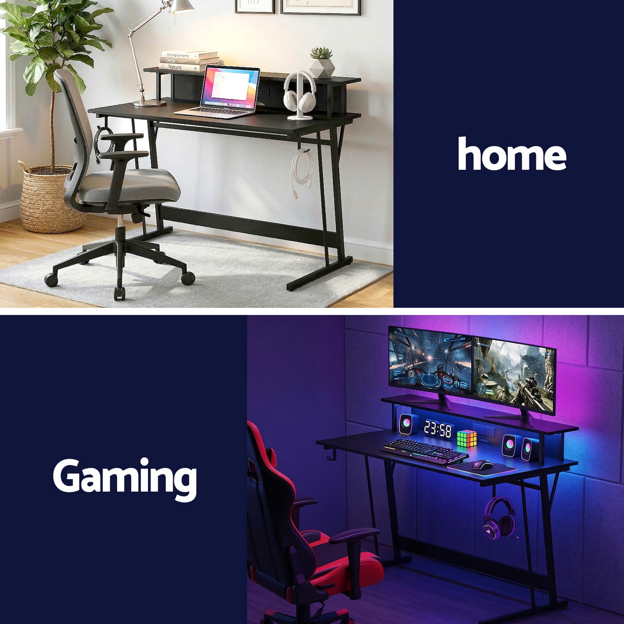 Artiss Gaming Desk with LED Lights Computer Desk Table with Monitor Shelf Power 120cm