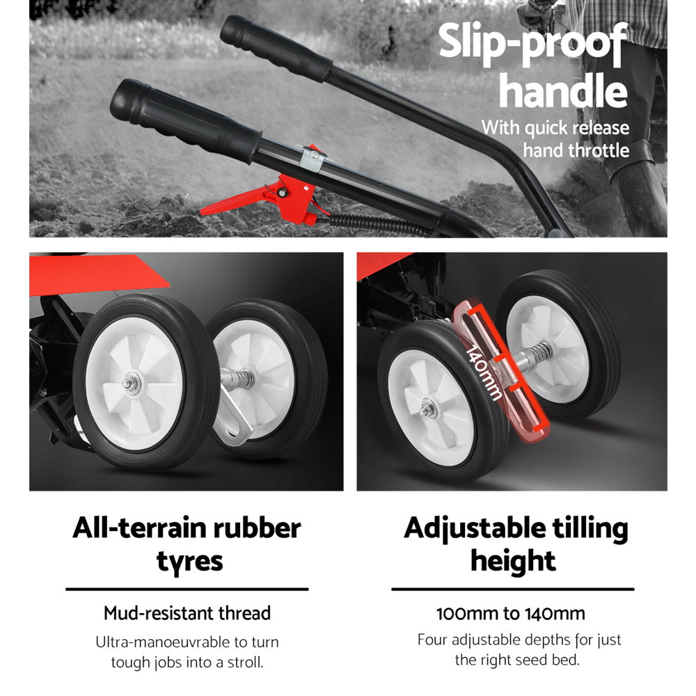 88CC Tiller Garden Cultivator Rototiller 4 Blades Soil Plower Rotary Hoe
