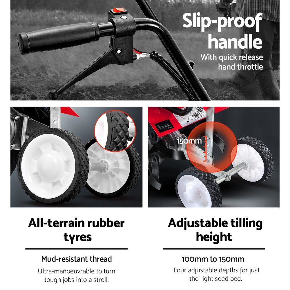 88CC Tiller Rototiller Garden Cultivator 4 Blades Soil Power Rotary Hoe