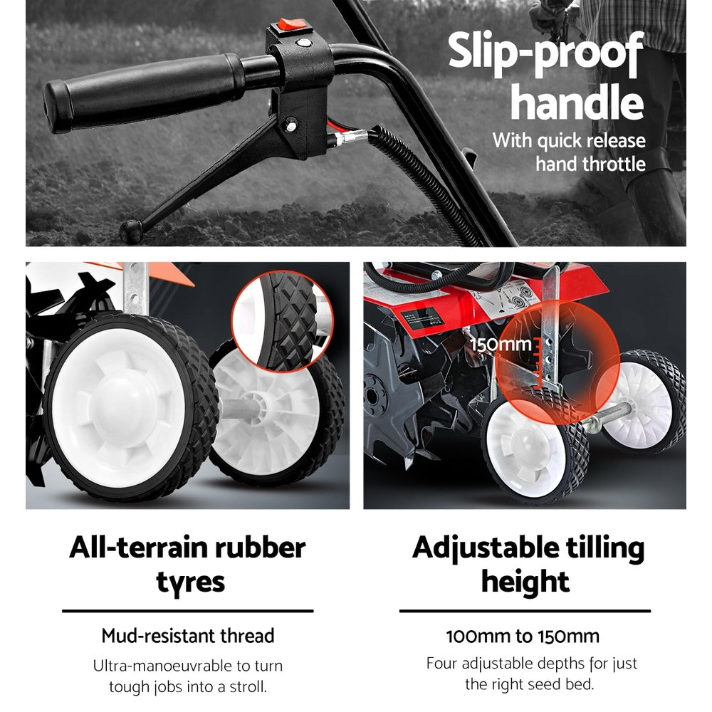 88CC Tiller Rototiller Garden Cultivator 6 Blades Soil Power Rotary Hoe