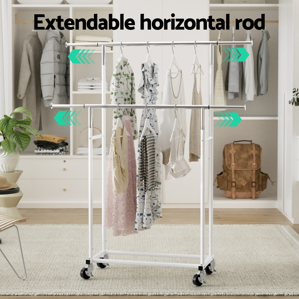 Clothes Rack Double Rod Airer Rail Coat Stand Adjustable Hanger