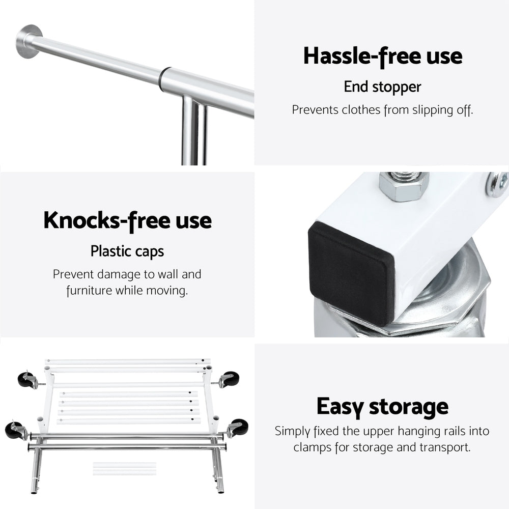 Clothes Rack Double Rod Airer Rail Coat Stand Adjustable Hanger