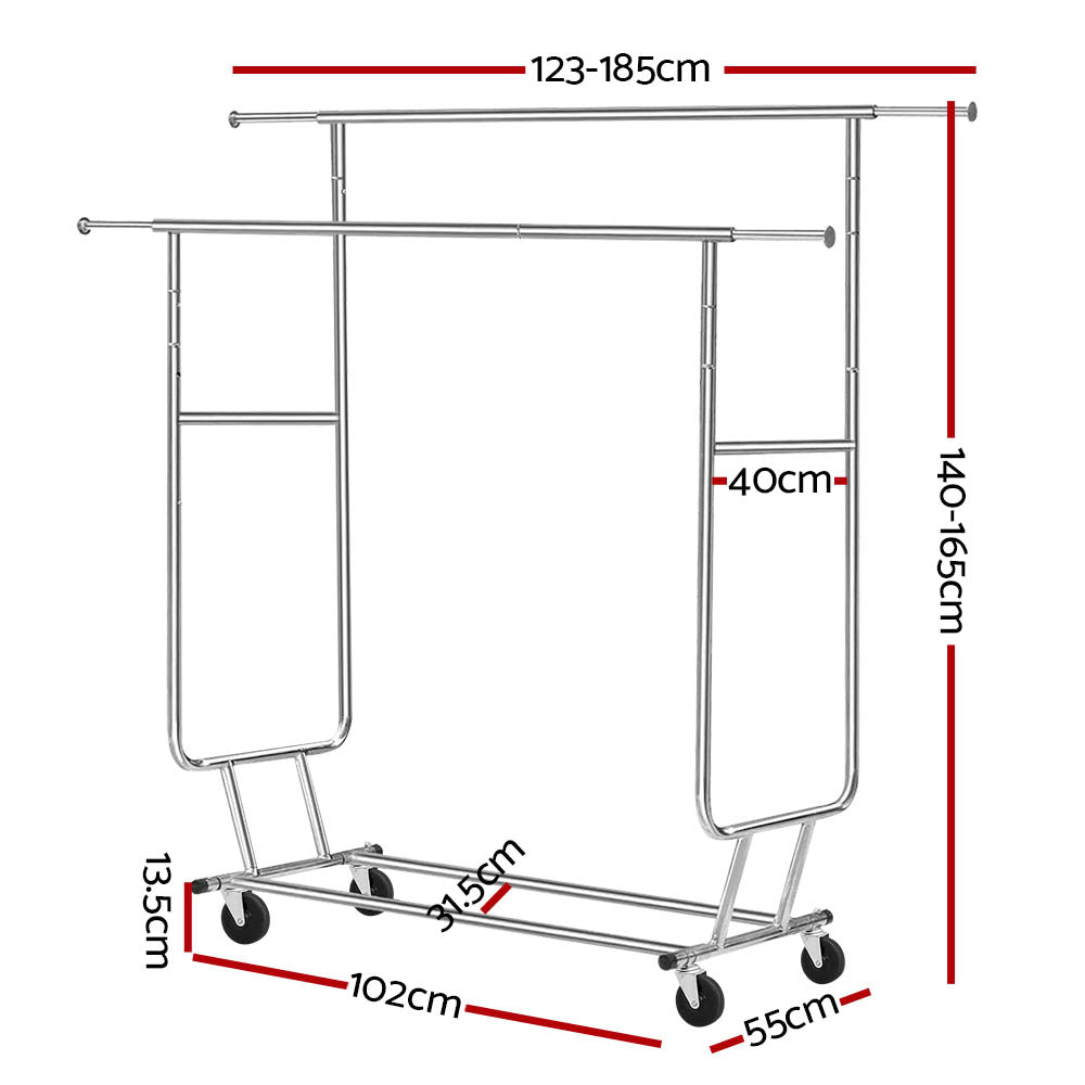 Clothes Rack Airer Double Rail Coat Stand Adjustable Hanger