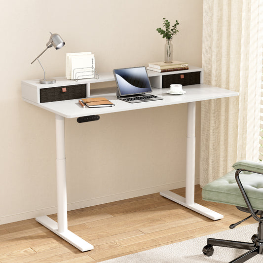 Electric Standing Desk with Storage Rack Shelf Drawers White 120CM