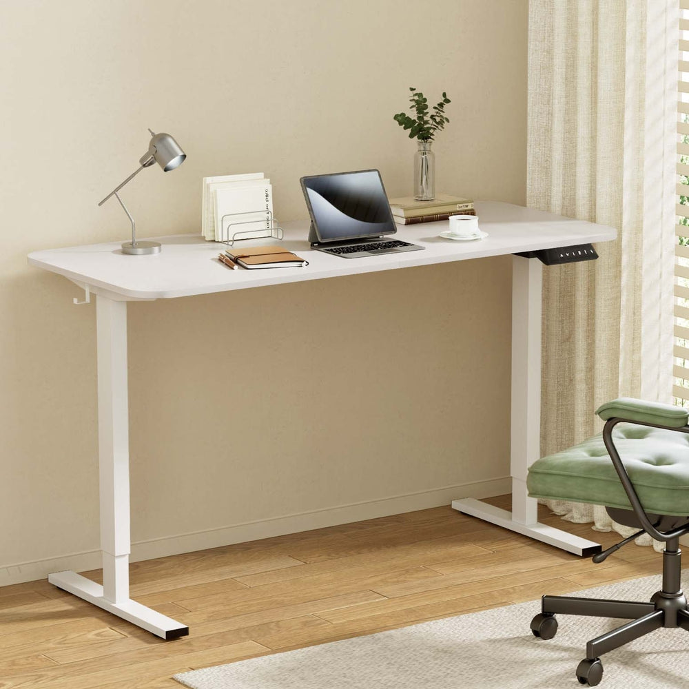 Electric Standing Desk 140cm Adjustable Height Motorised Home Office Desk White