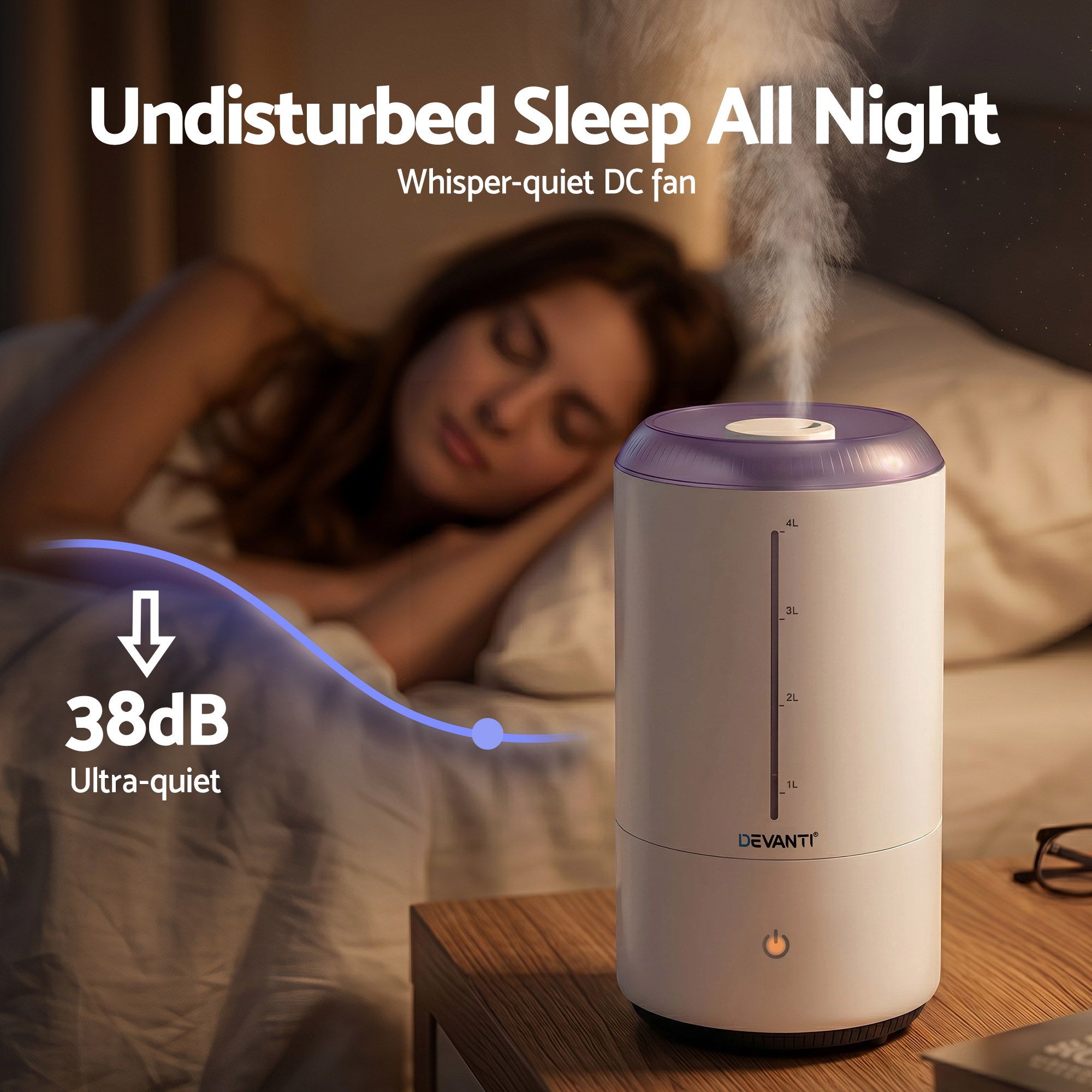 Devanti Ultrasonic Humidifier Aroma Diffuser Top Fill Quiet Bedroom 4L White
