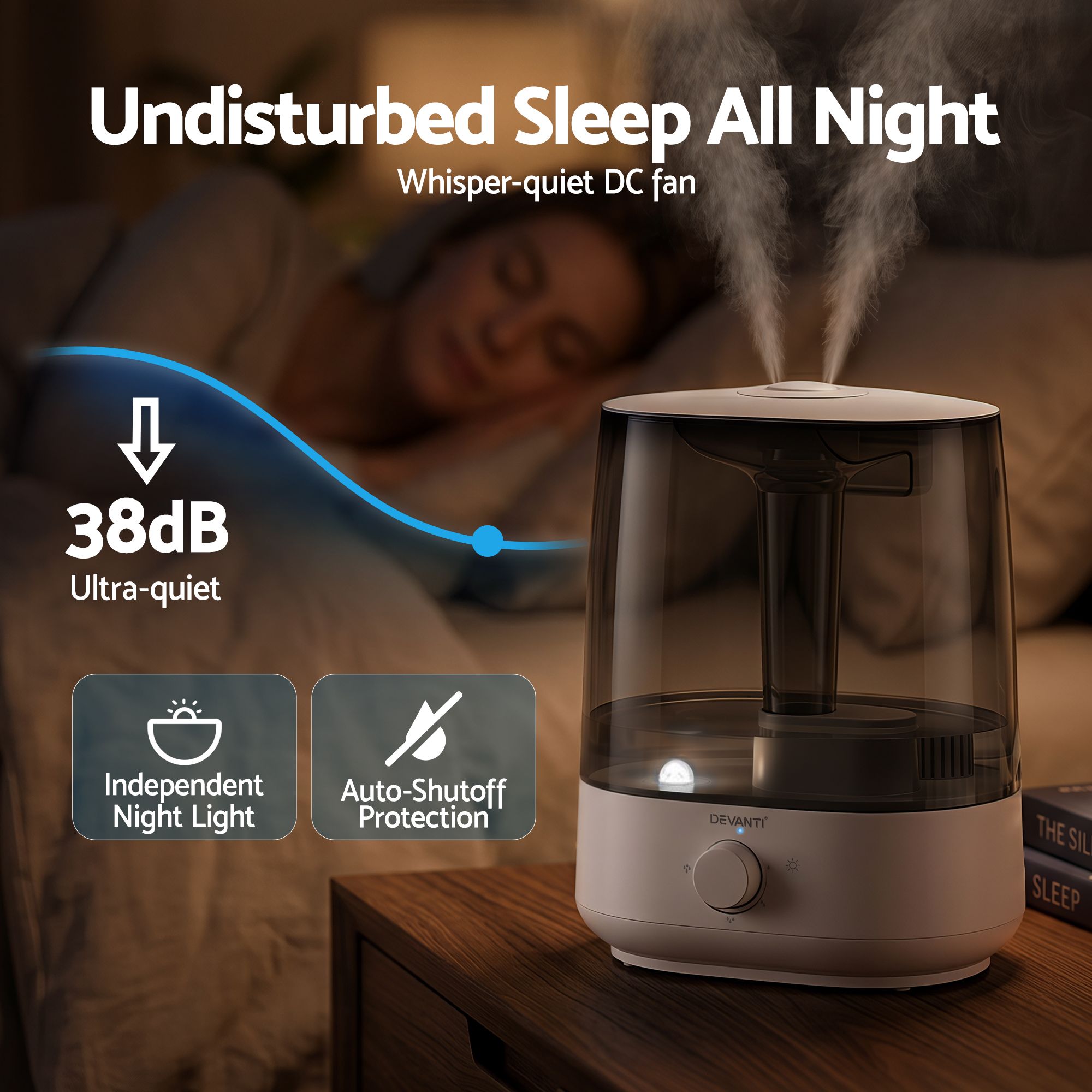 Devanti Ultrasonic Humidifier Aroma Diffuser Top Fill Quiet Bedroom 6L