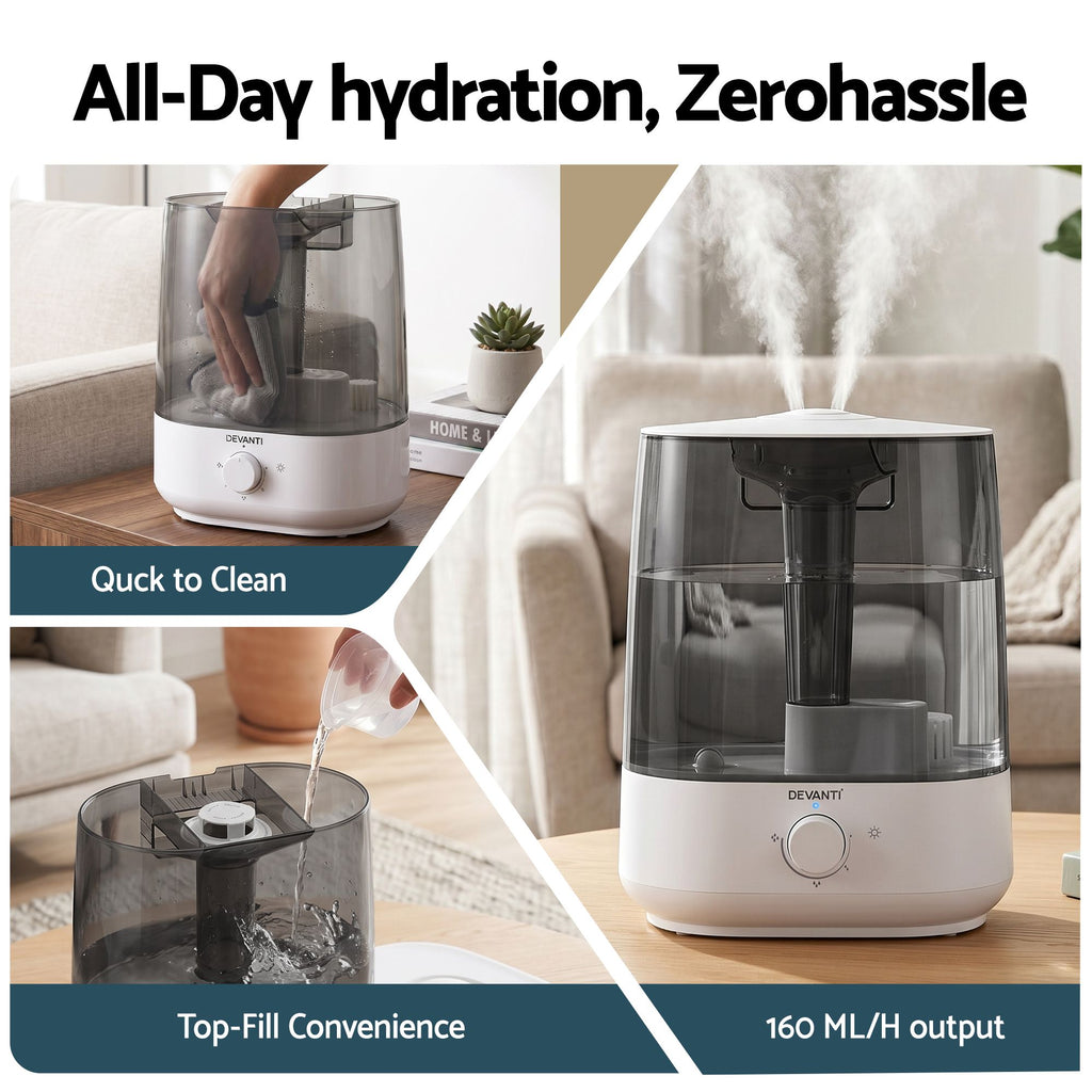 Devanti Ultrasonic Humidifier Aroma Diffuser Top Fill Quiet Bedroom 6L