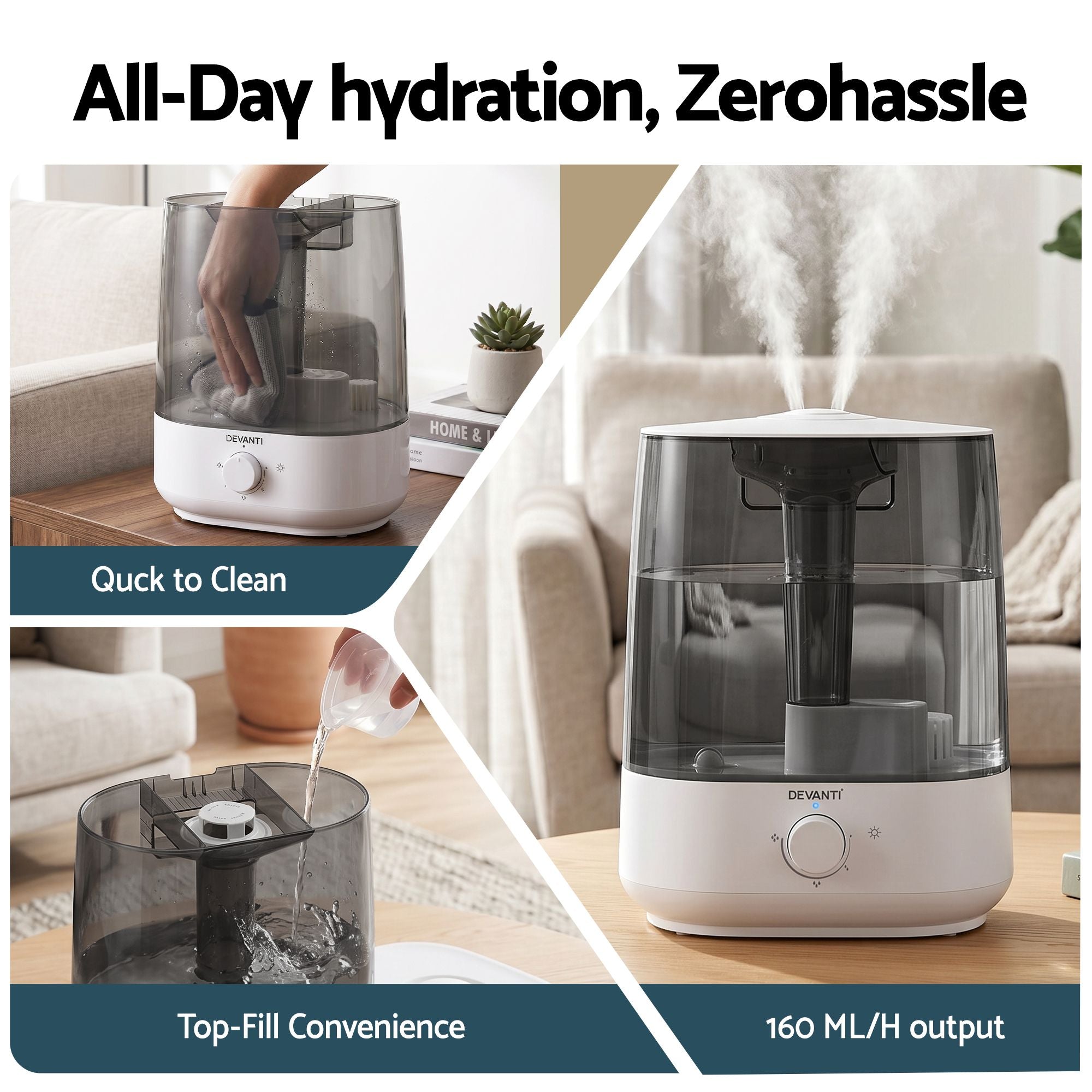 Devanti Ultrasonic Humidifier Aroma Diffuser Top Fill Quiet Bedroom 6L