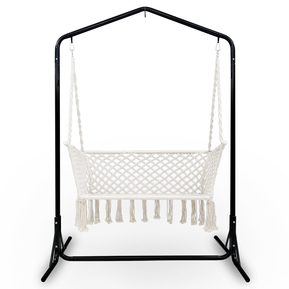 Hammock Chair with Stand Macrame Outdoor Garden 2 Seater Cream