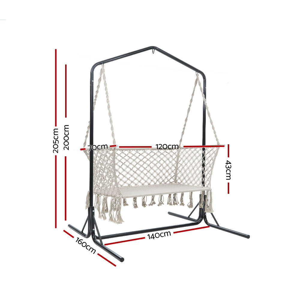 Hammock Chair with Stand Macrame Outdoor Garden 2 Seater Cream
