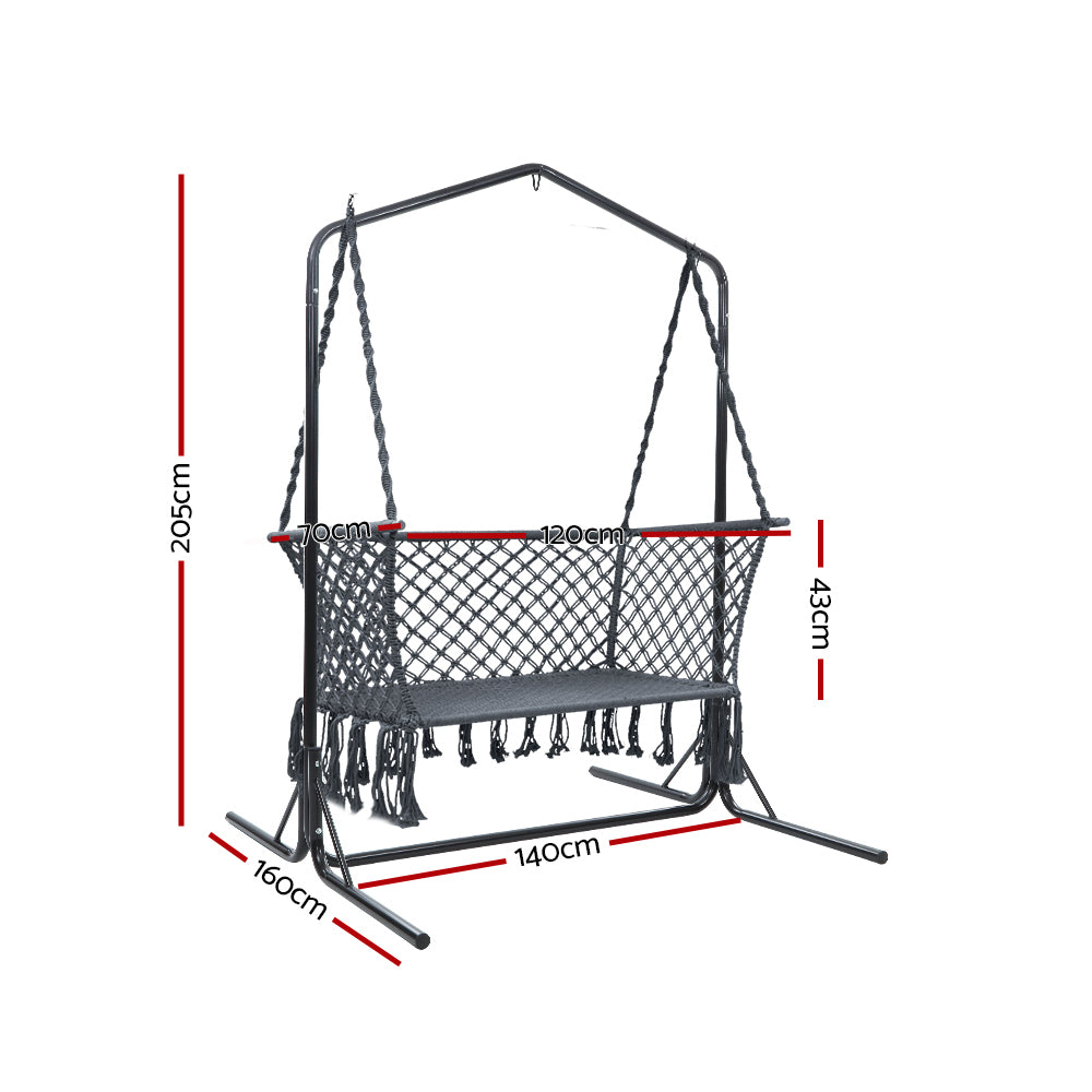Hammock Chair with Stand Macrame Outdoor Garden 2 Seater Grey